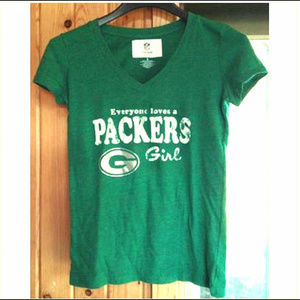 NFL Everyone Loves a Packers Girl! Green V Neck Top